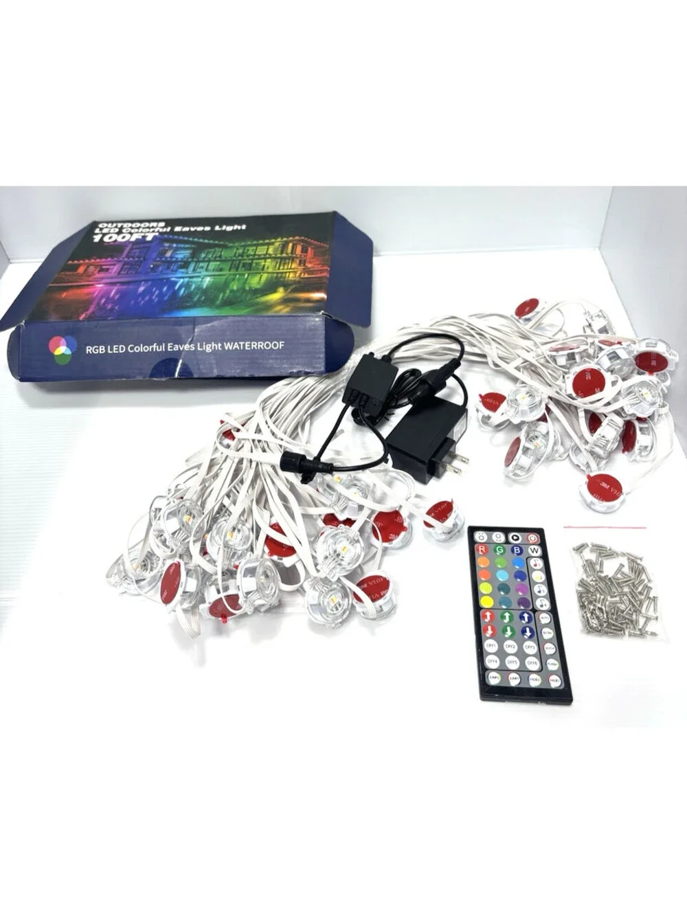 100FT Outdoor LED Eaves Light RGB Roof String Lights App Remote Control Open Box